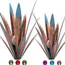 Jesokiibo 2pcs Sculpture Metal Agave Plant Home Decor Rustic Hand Painted Figurines Yard Decorations Lawn OrnamentsMulti-Color LED Solar Light Green (Blue)