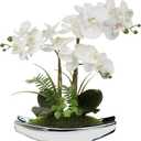 Briful Orchids Artificial Flowers 15" White Phalaenopsis Orchid with Silver Pots Real Touch Faux Orchid Plant for Home Office Living Room Table Decoration