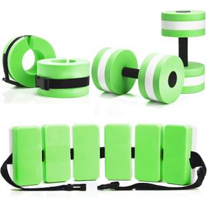 5 Pcs Aquatic Exercise Set Including 2 Ankle Swimming Weights 2 Lightweight Aquatic Exercise Dumbbells and Swim Belt Pool Exercise Equipment for Aquatic Aerobics Exercise (Green)