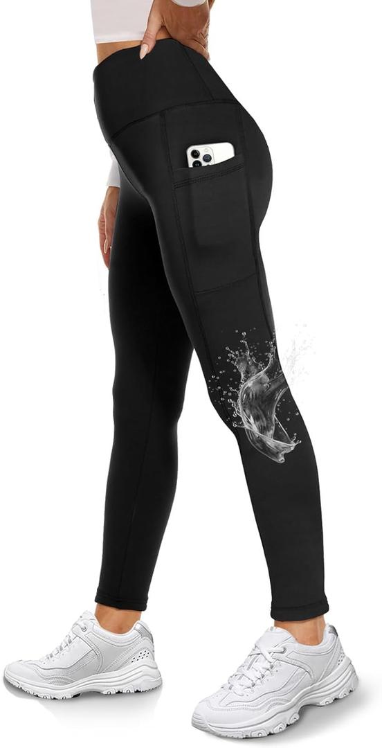 GAYHAY Fleece Lined Leggings for Women with Pockets- Water Resistant Winter Thermal Warm High Waisted Workout Tights Pants (Large-X-Large, Black)