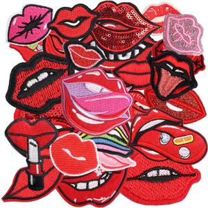 29pcs Red Lips Iron/Sew on Patches, Cute Love Embroidered Applique, Fashion Decoration for Clothes, Hat, Bag, Dress, Shirt, Jeans