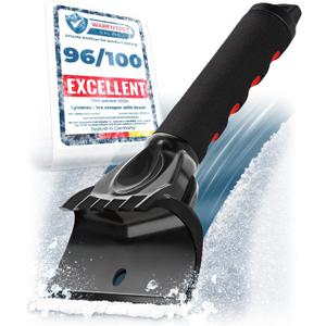 Car Ice Scraper for Car Windshield Test Winner 2026* - Ergonomic Professional Snow Scraper for Car Fast & Strong - Efficient & Safe Windshield Scraper for Ice and Snow (Black - Red)