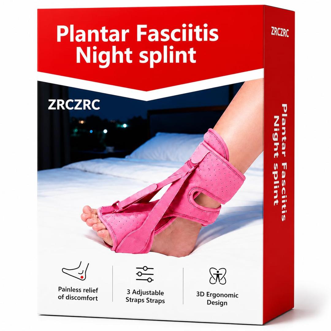 Plantar Fasciitis Night Splint for Sleeping, Soft Memory Foam Foot Brace, Adjustable Overnight Stretch Support for Heel Pain, Achilles Tendonitis & Foot Fatigue Relief, Pink