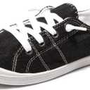 Women's Slip On Canvas Sneaker Low Top Casual Walking Shoes Classic Comfort Flat Fashion Sneakers (8, Black)