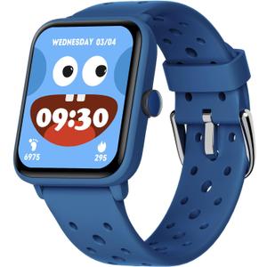 BIGGERFIVE Smart Watch for Kids Without APP, Fitness Tracker Watch Pedometer, Heart Rate, 5ATM Waterproof, Sleep Monitor, Calorie Step Counter, Games, Alarm Clock for Boys Girls 5-14, Porous Blue
