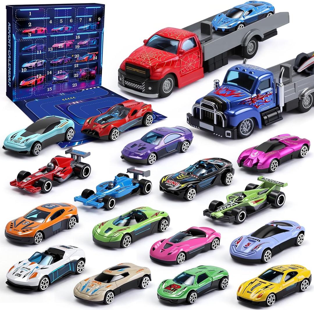 24-Piece Advent Calendar with Play Vehicles - Christmas Countdown Toy Box for Kids - Exciting 24 Days of Surprises for Boys