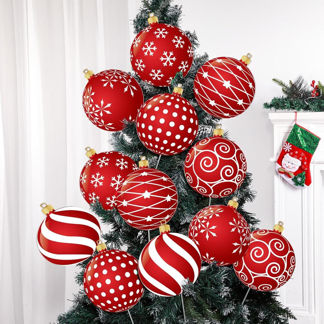 12pcs 2D Cardboard Large Red and White Christmas Ornaments Tree Picks Decorations Candy Swirl Lollipop Peppermint Xmas Tree Topper Ornaments for Home Office Winter Holiday Xmas Party Supplies
