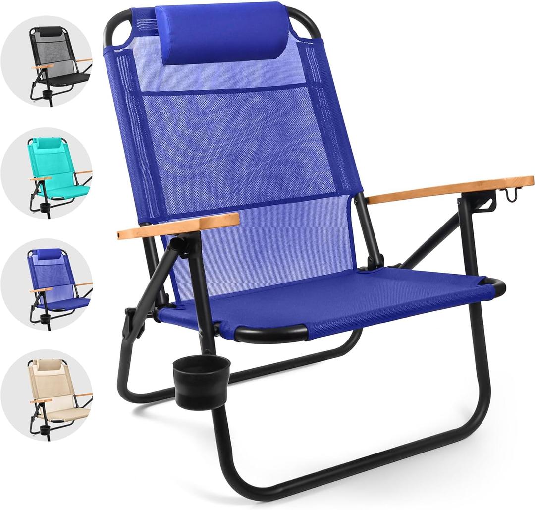 Water Buffalo Bondi Beach Chair  Backpack Beach Chair for Adults with Reclining Positions, Cup Holder & High Back Support (Navy)