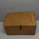 Wicker Basket with Lid, Natural Seagrass Storage Baskets for Organizing, Woven Basket for Storage, Decorative Boxes Bins with Lids Home Organizer Decor (Natural, 14.3" x 9.4" x 6.9")