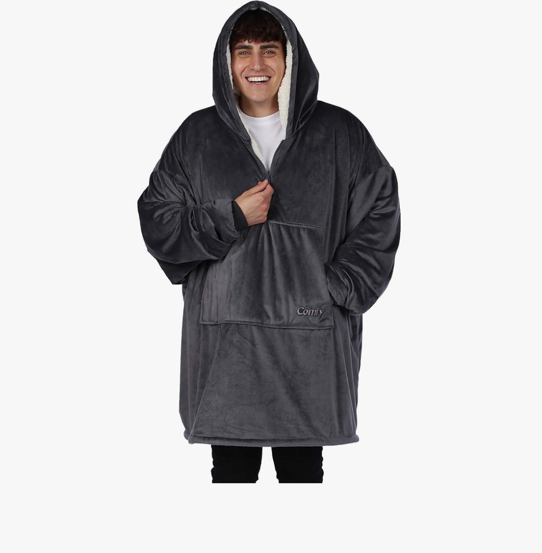 THE COMFY Original | Sherpa Lined Microfiber Fleece Wearable Blanket, Oversized Design with Hood and Pocket from Shark Tank