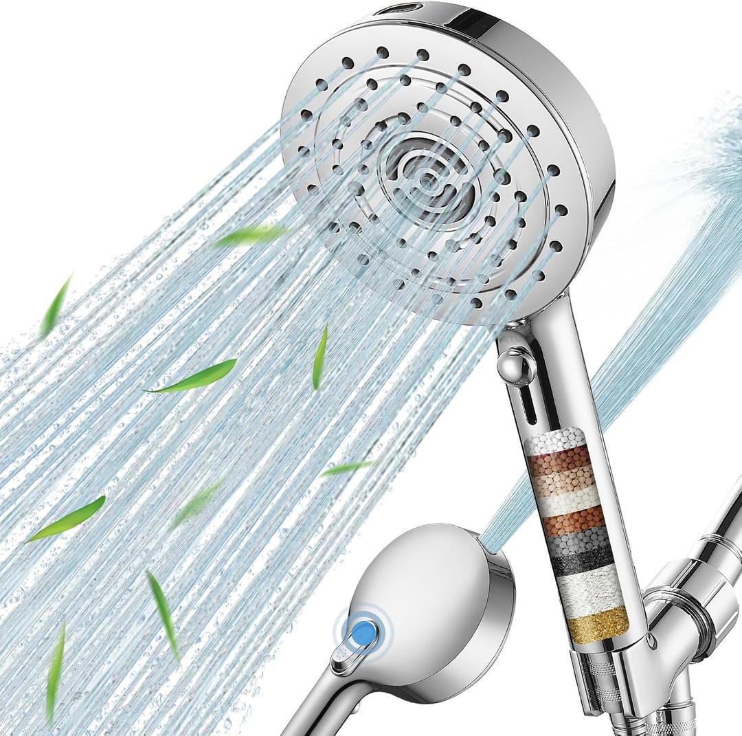 Filtered Shower Head 7 with Handheld Water Softener Filters Beads,79" Long Hose,Built-in Power Wash Mode (7 Modes, Chrome)