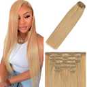 #27 Blonde Clip in Hair Extensions - 12 Inch Real Remy Soft Blonde Human Hair, 120g 7pcs,Honey Blonde Human Hair Extensions Clip ins for Women
