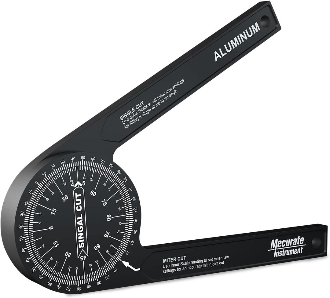 Mecurate Aluminum Miter Saw Protractor, 7.3-Inch Angle Finder Featuring Precision Laser Engraved Scales Woodworking Lightning Measure Tool with 360 Degree Rotation Function for Carpenters
