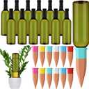 SiliFine 12 Set Plant Watering Devices Include Terracotta Self Watering Spikes and 26 oz Plastic Bottles, Slow Release Vacation Insert Automatic Plant Waterer Device (Green and Mixed Color)