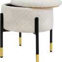 CAROLMADE Round Ottoman with Storage, Velvet Makeup Vanity Stool, Small Ottoman Foot Stool with Coffee Table and Metal Legs for Living Room, Bedroom and Dorm, Beige, 13.8"D x 13.8"W x 17.8"H