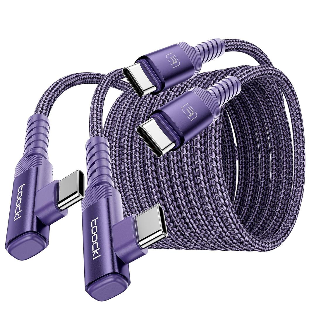 USB C to USB C Charger Cable, 60W Type C Charging Cable Cord, Right Angle Fast Charging USBC to USBC Cable for iPhone 17 16 15Pro Plus ProMax Air/Plus/MacBook Air/Samsung S25 Ultra (10FT+10FT, Purple)