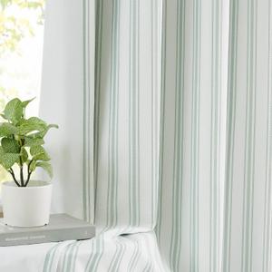 ZJDECOR 72 Inch Green White Striped Full Blackout Curtain Panels, 55"W x 72"L