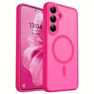Designed for Samsung Galaxy S23 6.1'' with Magnetic Ring Stand[Compatible with Mag-Safe][Military-Grade Protection] Slim Liquid Silicone S23 Phone Case for Men Wowen,Hot Pink