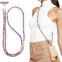 POSADINA Natural Stone Phone Lanyard, Crystal Beaded Crossbody Strap for Women, Hands-Free Anti-Loss Chain with Tether Tab