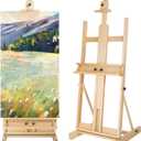 H-Frame Studio Easel, Solid Beechwood Artist Easel with Storage Drawer, Adjustable Wooden Painting Easel Holding Canvas up to 78" High, Natural