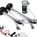 FARBIN Air Horn 24V Super Loud Car Horn, Chrome Zinc Dual Trumpet with Compressor, Wire Harness and Switch, for Any 24V Vehicles Trains Boats Vans Buses (Silver)