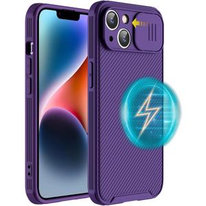 for iPhone 15 Case Compatible with Magsafe, iPhone 15 Camera Protection Case [Support Wireless Charging] with Slide Lens Cover,Slim Magnetic Case for iPhone 15 6.1" Purple