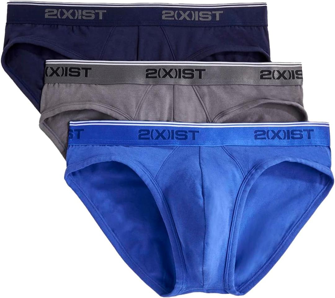 2(X) IST mens Cotton Stretch No Show Brief 3-pack (Small, Eclipse/Lead/Dazzling Blue)