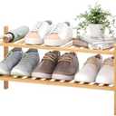 BMOSU 2-Tier Bamboo Shoe Rack Premium Stackable Shoe Shelf Storage Organizer for Hallway Closet Living Room Entryway Organizer (Natural Bamboo)