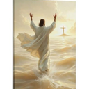 Jesus Canvas Wall Art He is resurrected Easter Christian Wall Decor Picture Pink Cherry Blossom Religious God Poster Print for Church Living Room Bedroom Decoration