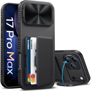 for iPhone 17 Pro Max Case Wallet, Built-in Stand & Card Holder & Camera Cover, Rugged Military Grade Protection Heavy Duty Hard Protective Phone Cover Case for iPhone 17 Pro Max 2025, Black