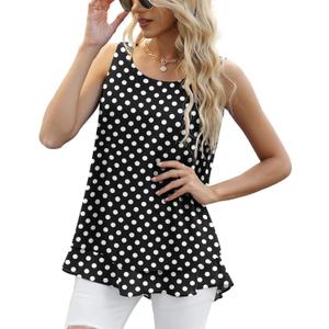 Jouica Women's Sleeveless Chiffon Tank Top Double Layers Casual Blouse Tunic (Black, XXL)
