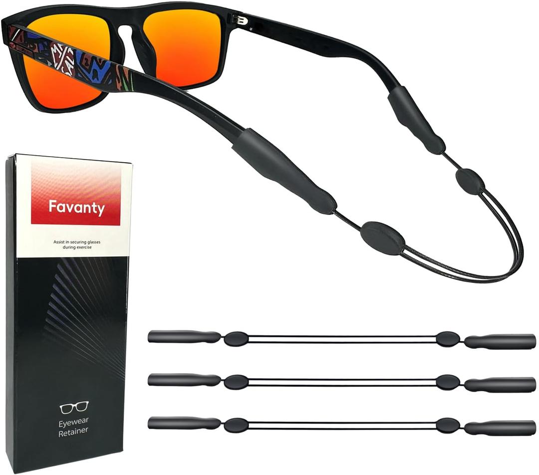 Glasses Strap Sports, Adjustable Sunglass Strap, Eyeglasses Strap Holder for Kids Women Men,Eyeglass Holders Around Neck Anti-slip Sunglasses Strap 3PCS Black