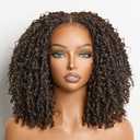 Frodio Veralux Fiber 12'' Synthetic 11X4 HD Lace Frontal Wig 200% Density Micro Twist Curly with Fluffy Hairs Wigs 11X4 Closure Glueless Wigs Highlight Black Mixed Brown Ready to Go Wig for Women