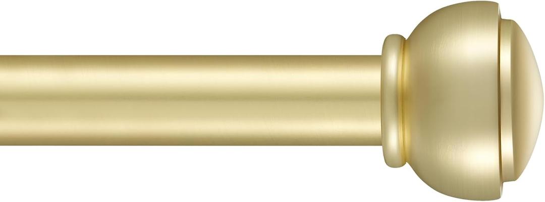 Brass Curtain Rods for Window 28 to 48 Inch, Heavy Duty 1 Inch Diameter Single Curtain Rod, Decorative Curtain Rod with Cap Finials, Adjustable Drapery Rods Window Curtain Rods 28-48"