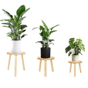 3-Pack Wood Plant Stands Indoor, Single Plant Stand for 6-12 Inch Pots, Mid-Century Modern Plant Stool, Tall Plant Stand for Large Plants for Living Room, Balcony, Office (Light Brown)