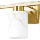 3-Light Bathroom Light Fixtures, Modern Vanity Lights, Gold Metal Wall Lamp with White Marble Glass for Bathroom, Mirror, Living Room, Bedroom, Cabinet, Porch, Hallway, E26 Base