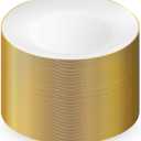 Munfix 100 Gold Plastic Plates Set, 10.25 Inch Disposable Dinner Plates, Elegant Fancy Heavy Duty for Party, Wedding, White with Gold Rim
