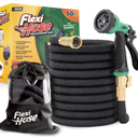 Flexi Hose Plus Expandable Garden Hose with 8 Function Nozzle, 50FT - Lightweight Retractable Garden Hose, Water Hose - No-Kink Flexibility, 3/4 Inch Solid Brass Fittings Includes Hook & Bag