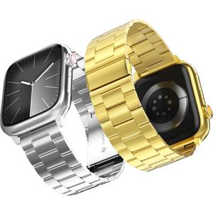 2 Pack Compatible for Apple Watch Band 49mm 46mm 45mm 44mm 42mm, Rugged Stainless Steel Replacement Strap Metal Bands for iWatch Ultra 2/1 Series 10/9/8/7/6/5/4/3/2/1/SE/SE2 Women Men (Silver+Gold)