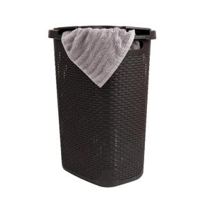 Mind Reader Slim Laundry Hamper with Lid, 60L Clothes Basket, Premium Wicker Design, Plastic, Brown