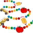 Back to School Decorations 7.5 Ft Felt Pompom Banner Pencil Apples School Bus Felt Ball Pre-Assembled Hanging Banner Welcome Back to School Garland for Classroom, Mantle, Wall, Party Supplies