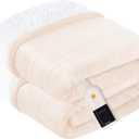 Warmrest Heated Blanket Electric Blanket Twin Size Soft Flannel Sherpa, 6 Heat Levels Fast Heating, 2 to 10 Hours Auto-Off Detachable Controller Machine Washable, Beige 62"x84"
