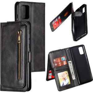 QLTYPRI Case for Samsung Galaxy A51(4G), Wallet Case with Premium PU Leather Zipper Purse Credit Card Holder Slot Kickstand Wrist Strap Dual Layer Protective Case for Galaxy A51(4G) - Black