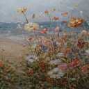 OKEXCKK Beach Vintage Flowers Large Canvas Wall Art, 3D Textured Landscape Wildflowers Painting, Coastal Nature Floral Picture Artwork Print for Bedroom Living Room Office Home Decor 24"x48"