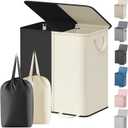 Lifewit Double Laundry Hamper with Lid and Removable Laundry Bags, Large Collapsible 2 Dividers Dirty Clothes Basket with Handles for Bedroom, Laundry Room, Closet, Bathroom, College, 136L White&Black