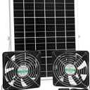 5.5 Inch Solar Powered Fan Kit, 25W Solar Panel with 2 Waterproof Fans for Outside Chicken Coops, Greenhouses, Sheds, Intake or Exhaust Air Fan with 15 FT On/Off Switch Cord