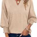 PGANDS Women's 3/4 Sleeve V Neck T Shirts Ruffle Sleeve Summer Casual Tops, Size: L