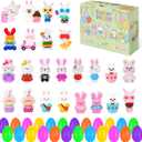 24 Pcs PreFilled Easter Eggs with Mini Resin Rabbit Animals Keychain Decoration Stuffed Toy Great for Kids Boys Girls Toddler Easter Basket Stuffers Egg Fillers