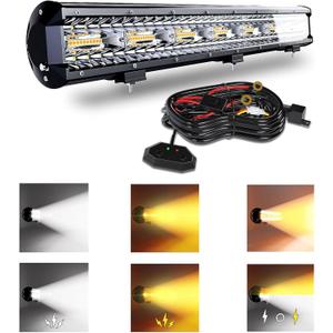 20 Inch 126W LED Light Bar White/Amber Flasing Strobe Light with Six Modes Driving Fog Lights Spot Flood Combo Beam Bumper Lights with Switch Wiring Harness for Offroad Truck 4WD SUV ATV UTV