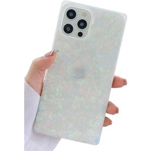 KERZZIL Cute Rectangle Compatible with iPhone 12/12 Pro 6.1-inch Case,Slim Colorful Sparkle Glitter Soft TPU Silicone Protective Durable Cases Cover(Pearl)